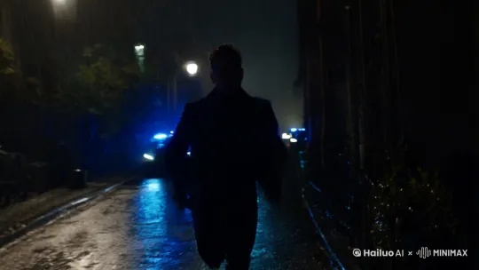 在一个月黑风高的夜晚，宝石大盗逃脱警察的追捕，他紧张又兴奋，双腿不断的奔跑，警察也很生气，势必要把他捉拿归案 by Hailuo AI Video Generator