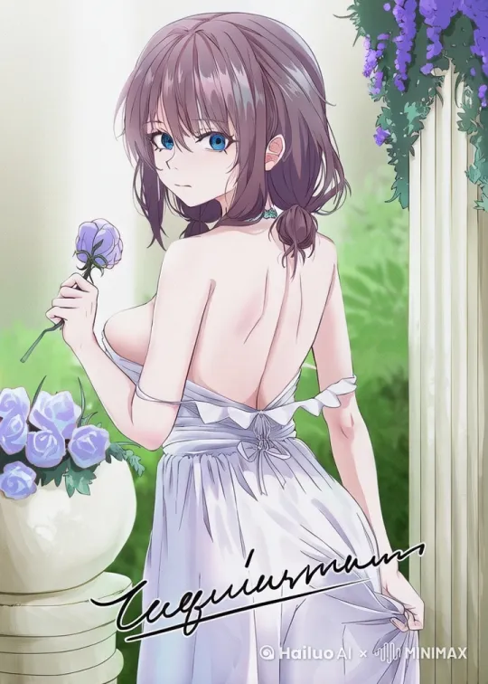 该动漫人物眨眼，微微晃动手臂，树叶随着微风晃动 by Hailuo AI Video Generator