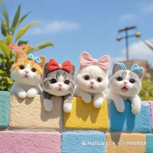 图片里的四只小猫，开口唱歌 by Hailuo AI Video Generator