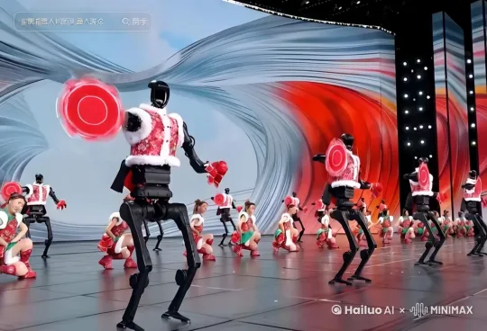 机器人收起手绢，拿出加特林开始扫射 by Hailuo AI Video Generator