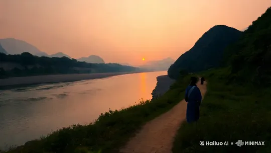 客路青山外，行舟绿水前。潮平两岸阔，风正一帆悬。海日生残夜，江春入旧年。乡书何处达？归雁洛阳边。 by Hailuo AI Video Generator