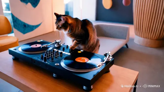 猫咪DJ打碟 by Hailuo AI Video Generator