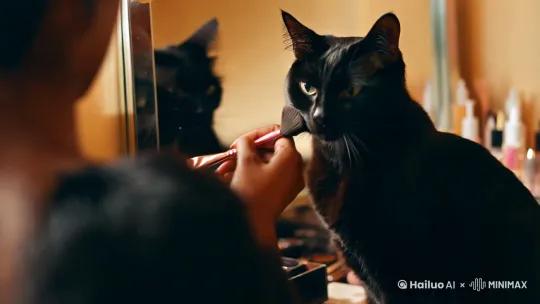 一只猫在化妆 by Hailuo AI Video Generator