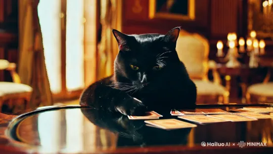 一只猫在打牌 by Hailuo AI Video Generator