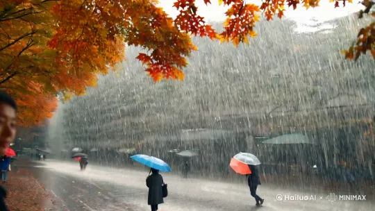 秋雨如织，密密地斜织着，像是给大地披上了一层轻纱。雨中的街道，行人匆匆，伞下藏着一个个小世界。树叶在雨中轻轻摇曳，像是在诉说着秋的故事。我站在雨中，任凭雨丝落在脸上，感受着这秋的温柔。 by Hailuo AI Video Generator