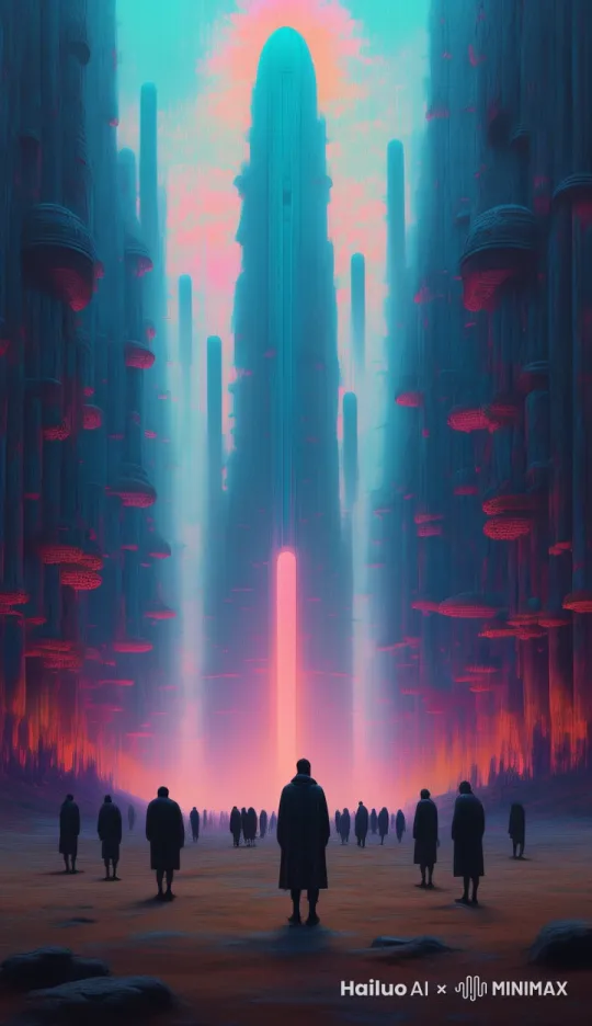 人飞升，光线变化，镜头快速推进，周围闪烁，LED，霓虹 by Hailuo AI Video Generator