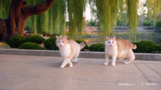 两只猫在跳舞，跳香吉士 by Hailuo AI Video Generator