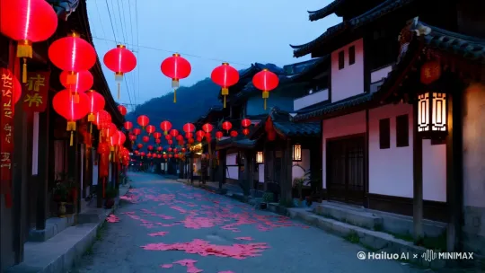 镜号 景别 画面 台词 时长 音乐/音效 
1 全景 清晨，阳光洒在古色古香的街道上，家家户户张灯结彩，大红的灯笼随风摇曳，鞭炮纸屑散落一地，一片喜庆的过年氛围。 家人们，大年初五来啦！这可是迎财神的大日子，财运马上就来敲门咯！ 8s 喜庆的春节背景音乐，偶尔传来几声远处的鞭炮声 
2 中景 切换到一户人家的屋内，一家人围坐在一起，桌上放着精心准备的贡品，有新鲜的水果、诱人的糕点，还有一只烧得油亮的烤乳猪。 看，这满桌的贡品，都是对财神满满的诚意。 7s 喜庆的春节背景音乐，夹杂着家人的轻声交谈 
3 近景 爸爸手里拿着一沓崭新的红包，认真地将金元宝形状的巧克力放入红包中，然后整齐地摆在盘子里。 准备好这些“小金库”，财神来了肯定乐开花。 8s 喜庆的春节背景音乐，放巧克力的轻微声音 
4 中景 妈妈双手捧着一个精美的财神像，小心翼翼地将它放在正堂的桌子上，然后点燃香烛，香烟袅袅升起。 财神爷，快快来，保佑咱家财运旺旺。 8s 喜庆的春节背景音乐，香烛燃烧的轻微声音 
5 近景 小朋友穿着喜庆的红色新衣，手里拿着一串小鞭炮，兴奋地又蹦又跳，脸上洋溢着期待的笑容。 放鞭炮，迎财神，噼里啪啦好运来！ 7s 喜庆的春节背景音乐，小朋友的欢笑声，鞭炮声逐渐变大 
6 全景 爸爸点燃鞭炮，鞭炮瞬间炸开，火光四溅，五彩的纸屑飞舞。一家人站在门口，看着鞭炮，满脸喜悦。 鞭炮一响，黄金万两，财神驾到，福运满堂！ 8s 震耳欲聋的鞭炮声，喜庆的春节背景音乐达到高潮 
7 中景 一家人面向财神像，整齐地双手合十，闭上眼睛，虔诚地拜祭，嘴里念念有词。 愿财神爷保佑，新的一年，全家财源滚滚，生活越过越红火！ 10s 喜庆的春节背景音乐，逐渐减弱 
8 全景 画面渐暗，出现字幕“祝大家大年初五迎财神，财运亨通，万事顺遂！” 无 5s 轻柔的音乐 
 by Hailuo AI Video Generator