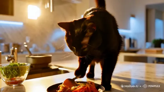 一只猫咪在做饭。 by Hailuo AI Video Generator