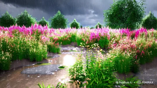 鸟语花香，微风轻拂，点点雨滴落下， by Hailuo AI Video Generator