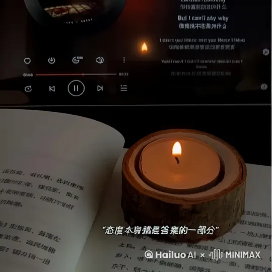 推进镜头，桌子上的蜡烛火苗在左右摆动，三秒钟后慢镜头，火苗熄灭。 by Hailuo AI Video Generator
