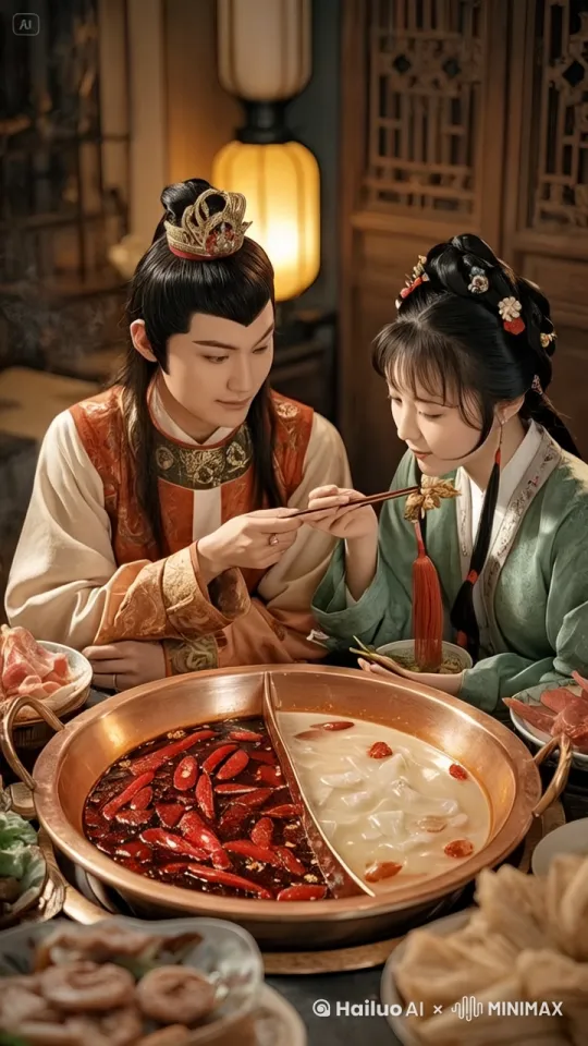 黛玉把筷子打掉，用手指着宝玉，黛玉和宝玉拳打脚踢打起来 by Hailuo AI Video Generator