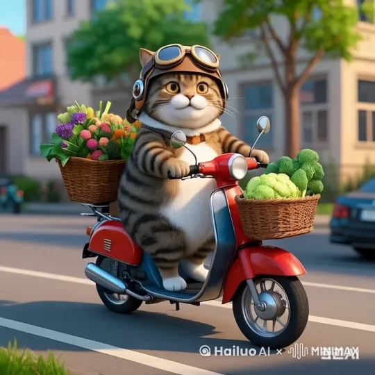 胖狸花猫驾驶电动车往前行驶 by Hailuo AI Video Generator