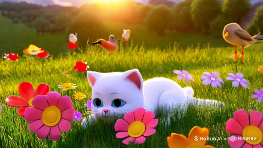 ## 视频脚本：飞翔的白色小猫

**场景 1：宁静的草地**

* **镜头：** 阳光明媚的草地上，一只白色的小猫慵懒地躺在花丛中，尾巴轻轻摆动。
* **音效：** 鸟鸣声，微风拂过草丛的沙沙声。
* **旁白：** （温柔的女声）在宁静的草地上，住着一只与众不同的小猫。

**场景 2：翅膀的展开**

* **镜头：** 小猫伸了个懒腰，突然，一对洁白的翅膀从它背后缓缓展开，在阳光下闪耀着柔和的光芒。
* **音效：** 轻柔的音乐，翅膀展开的细微声响。
* **旁白：** 它拥有一对美丽的翅膀，这是它最珍贵的秘密。

**场景 3：初次飞翔**

* **镜头：** 小猫有些紧张地扇动翅膀，慢慢离开地面，一开始有些摇晃，但很快就掌握了平衡，开始在低空盘旋。
* **音效：** 翅膀拍打的声音，欢快的音乐。
* **旁白：** 今天，它决定尝试飞翔，去探索更广阔的世界。

**场景 4：穿越云层**

* **镜头：** 小猫越飞越高，穿过洁白的云层，阳光透过云朵洒在它身上，形成美丽的光晕。
* **音效：** 风声，空灵的音乐。
* **旁白：** 它飞过云层，感受着自由的快乐。

**场景 5：俯瞰大地**

* **镜头：** 小猫从高空俯瞰大地，绿色的田野、蜿蜒的河流、错落的村庄尽收眼底。
* **音效：** 舒缓的音乐，远处传来的钟声。
* **旁白：** 从高空俯瞰，世界是如此美丽而宁静。

**场景 6：夕阳下的归途**

* **镜头：** 夕阳西下，小猫朝着家的方向飞去，翅膀染上了金色的光芒。
* **音效：** 温暖的音乐，翅膀拍打的声音渐渐减弱。
* **旁白：** 夕阳西下，它带着满满的收获，飞向温暖的归途。

**场景 7：回到草地**

* **镜头：** 小猫轻轻降落在草地上，收起翅膀，满足地舔了舔爪子。
* **音效：** 轻柔的音乐，虫鸣声。
* **旁白：** 它知道，无论飞得多远，这片宁静的草地，永远是它最温暖的港湾。

**结尾：**

* **镜头：** 画面渐渐变暗，出现字幕：“梦想，让一切皆有可能”。
* **音效：** 舒缓的音乐渐渐消失。

**视频风格：** 温馨、治愈、充满童话色彩。

**目标受众：** 所有年龄段的观众，尤其是喜欢小动物和童话故事的人。

**视频长度：** 1-2 分钟 by Hailuo AI Video Generator