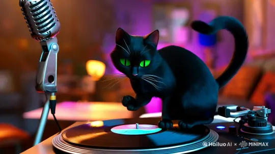 猫咪打碟 by Hailuo AI Video Generator