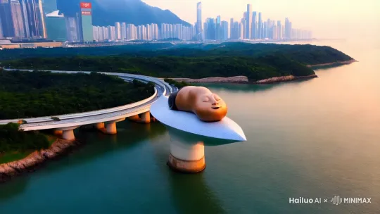 哪吒在深中通道海上睡觉 by Hailuo AI Video Generator