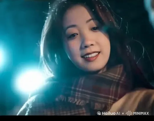 在北方的雪夜，少女在街边，等待心上人的到来 by Hailuo AI Video Generator