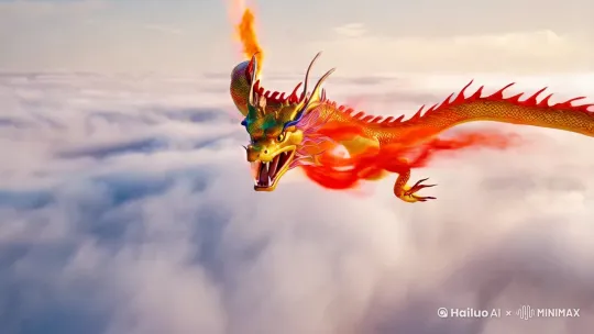 生成一分钟的视频，中国龙在云层中喷火 by Hailuo AI Video Generator