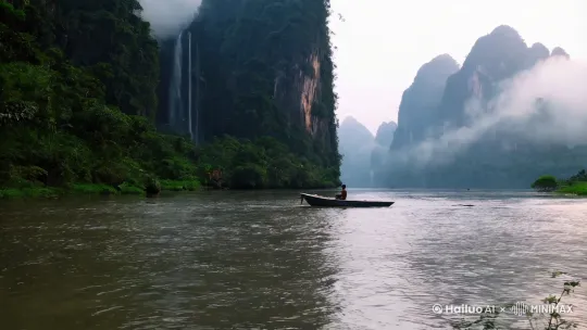 两岸猿声啼不住，轻舟已过万重山 by Hailuo AI Video Generator