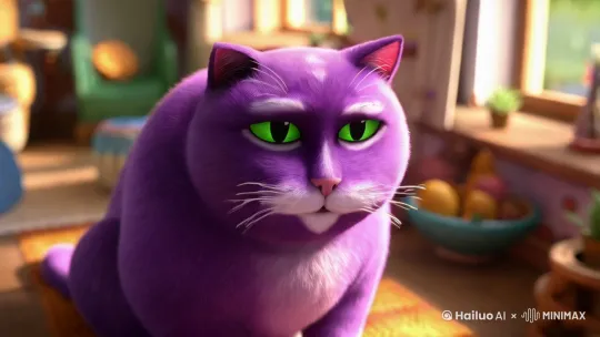 紫色的胖猫说我是美半猫 by Hailuo AI Video Generator