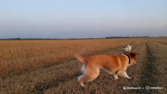 一只猫和一只狗的故事在田野中奔跑 by Hailuo AI Video Generator