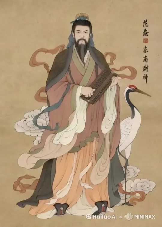 这是一幅中国传统风格的绘画作品，描绘了一位手持算盘的神仙形象，旁边还有一只仙鹤。这类画作通常与中国传统文化中的财神或神仙有关，象征着财富和吉祥。如果你希望将其制作成动画，可以考虑以下步骤：

1. **分解图像**：将这幅静态图像分解成多个图层，例如人物、衣物、仙鹤、云朵等。
2. **添加动画元素**：为每个图层添加适当的动画效果。例如，人物的衣袖可以随风飘动，云朵可以缓缓移动，仙鹤可以轻微摆动头部或翅膀。
3. **背景音乐**：选择适合的背景音乐，以增强整体的氛围感。
4. **特效**：添加一些特效，例如光芒、云雾等，以增加画面的生动感。
5. **合成**：将所有图层和动画效果合成在一起，形成一个完整的动画作品。

这样一来，这幅静态的绘画作品就可以变成一个生动有趣的动画作品。希望这些建议对你有所帮助！ by Hailuo AI Video Generator