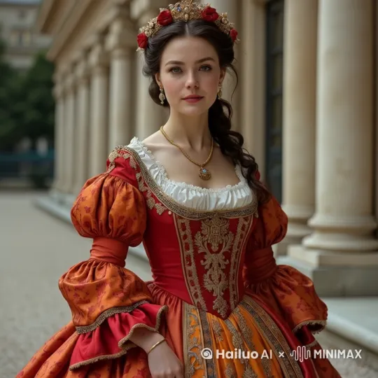 The princess smiled slightly,Eyes gazing at you,blink.
The image is a high-resolution photograph featuring a young woman standing in a snow-covered outdoor setting, likely a palace courtyard. She is dressed in an elaborate, ornate gown that combines elements of historical and fantasy fashion. The gown is predominantly red with blue accents and features intricate embroidery and beading. Over her shoulders, she wears a luxurious, white fur cloak that drapes elegantly, adding a touch of opulence to her ensemble. Her hair is styled in an elaborate updo adorned with a golden crown, decorated with red and blue gemstones, and a matching necklace. She has a serene expression on her face, looking directly at the camera with a slight, confident smile. The background showcases a grand, historical building with blue and white facades and golden accents, topped with a green dome and a golden cross, indicating a religious or royal structure. The ground is blanketed in snow, adding to the wintry ambiance. The trees in the background are bare, suggesting it's late fall or early winter. The overall mood of the photograph is one of regal elegance and timeless beauty, blending historical and fantasy elements seamlessly. by Hailuo AI Video Generator