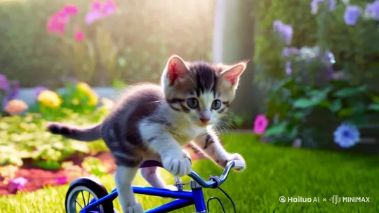 小猫骑车 by Hailuo AI Video Generator