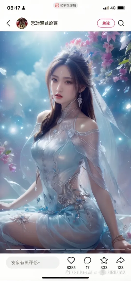 星光上升，花瓣飘落，发丝舞动，眨眼微笑 by Hailuo AI Video Generator