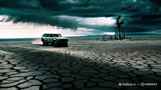 **提示词(英文/中文均可)**:
"Grey SUV driving through post-apocalyptic wasteland, dark cinematic lighting, heavy storm clouds, cracked earth terrain, abandoned ruins in distance, dust swirling around tires, low saturation color grading, gritty texture, dramatic side lighting casting long shadows, vehicle slightly weathered with scratches, smoke rising on horizon, dynamic camera angles (wide tracking shot + close-up of wheels), dystopian atmosphere, 30 seconds, Unreal Engine 8 rendered."
**分镜头节奏建议**:
1. 开场5秒:低角度广角镜头,灰色SUV从地平线驶来,背景是坍塌的无线电塔(暗调+青灰色滤镜)
2. 8-15秒:跟随视角镜头,展示轮胎碾压碎石的特写,扬起红色尘土与阴云倒影形成对比
3. 16-22秒:车内驾驶员第一视角,挡风玻璃映出远处燃烧的油井与盘旋的无人机
4. 23-28秒:航拍俯冲镜头,车辆在龟裂的盐碱地上画出S型轨迹
5. 结尾2秒:车尾灯渐隐于沙尘暴,画面遗留引擎盖上的雨滴状辐射尘埃
**技术参数补充**:
- 帧率:24fps 电影质感
- 动态模糊:车轮部分加强
- 色温:5500K偏冷(可加0.3%噪点模拟胶片颗粒)
- 运镜速度:前10秒慢速建立氛围,15秒后加速剪辑增强紧张感
建议搭配音效:低频环境嗡鸣 + 碎石撞击底盘声 + 若隐若现的紧急广播残响 by Hailuo AI Video Generator
