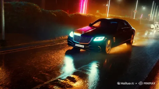 迈巴赫在雨夜中疾驰 by Hailuo AI Video Generator