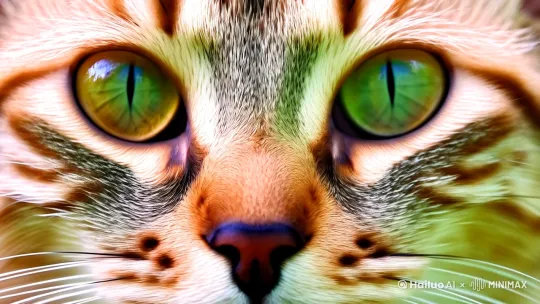 00:00 猫的眼睛，拉远镜头
00:02 灰色的虎斑猫，拉远镜头
00:04 森林里大树下一只灰色的虎斑猫趴在草地上 by Hailuo AI Video Generator