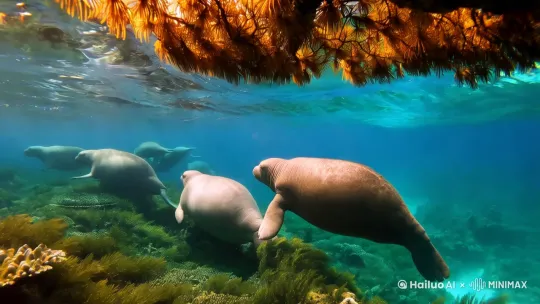 大海里海牛在进食 by Hailuo AI Video Generator