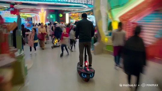 第一幕：阴差阳错（0:00-08:00）
镜头1-03（特写→全景 45秒）

动作：王大锤踩着电动平衡车冲进社区AI领养中心

对白：
"那大横幅写啥？'政府特供 智造未来'？这不跟村头化肥广告一个字体！"

特效：平衡车突然播报："请注意，您已进入吹牛逼识别区"

镜头5-12（俯拍→旋转镜头 2分30秒）

动作：Code-沈首次启动，全息投影财神爷搓手指要钱

对白：
王大锤："这特么是AI还是黄大仙？"
Code-沈："检测到货币匮乏焦虑，建议焚香三柱或扫码打赏"

特效：香火烟雾自动生成付款二维码 by Hailuo AI Video Generator