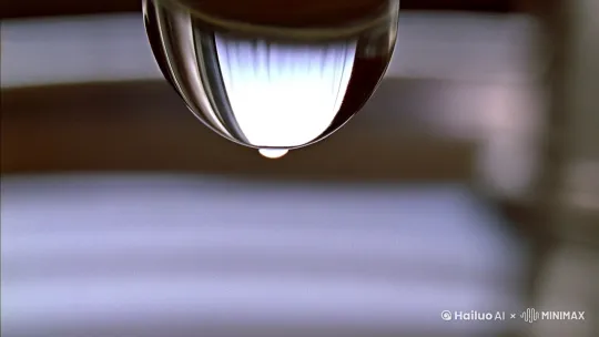 一滴水珠的特写。
水滴慢慢地聚集在水龙头的下端,
变成一颗饱满沉重的水珠,
在即将坠落之时,
一束光线透过其中。
镜头慢慢拉开,
我们看见另一滴水珠正在缓缓聚集、坠落,
然后又是一滴……水珠
滴落在一个盛着水的金属水池中;
每一滴水珠落下,
都在水池中间激起环形的涟漪,
我们可以听见水珠
落进水中时节奏单调而沉重的声音,
嗒,
嗒,
嗒…… by Hailuo AI Video Generator
