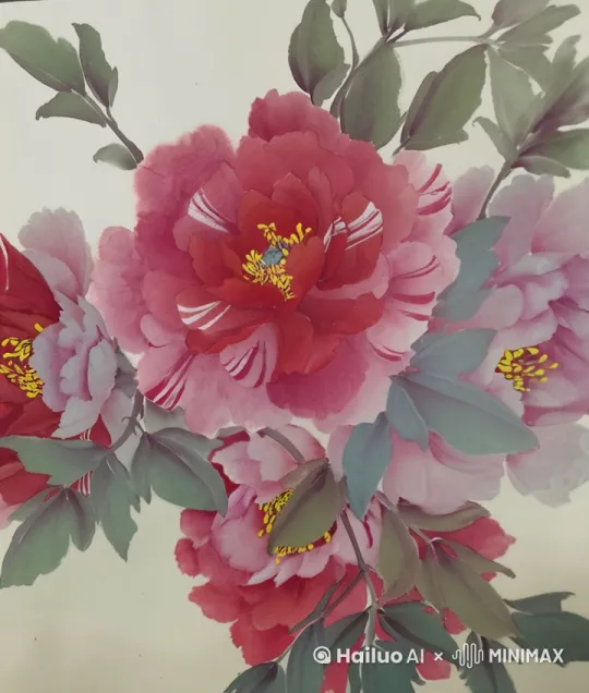 稀薄的晨雾，露珠在花瓣和叶片上，花朵左右上下摇动 by Hailuo AI Video Generator
