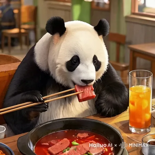 一只熊猫在镜头💰优雅的咀嚼食物 by Hailuo AI Video Generator