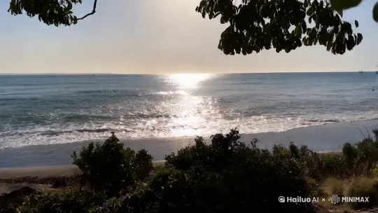我需要一段明亮的天空，清澈的海水，微风拂过，海水泛起阵阵涟漪 by Hailuo AI Video Generator
