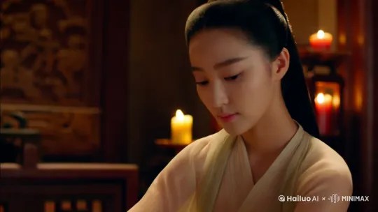 第一视角，古风美女，身穿薄纱，为我捶腿，眼镜看着我 by Hailuo AI Video Generator