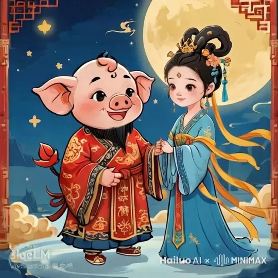 猪八戒和嫦娥接吻 by Hailuo AI Video Generator