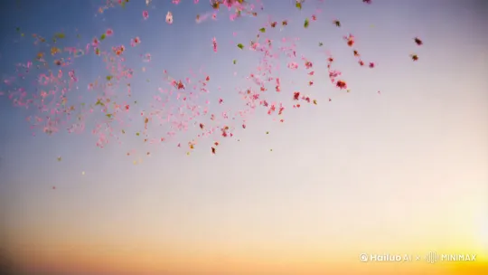 漫天花朵🌹，绽放后散飞整个天空 by Hailuo AI Video Generator