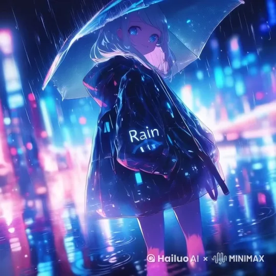 水面波动，雨滴下落，人物对着镜头宠溺的笑，人物的脸部不动，不张嘴 by Hailuo AI Video Generator
