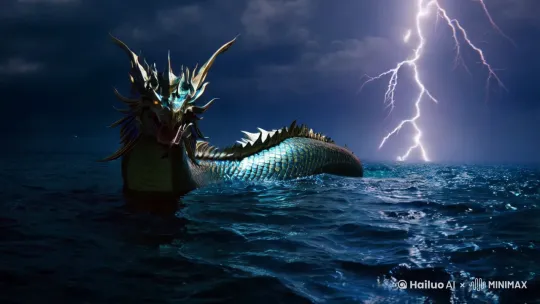 大海深处，龙王显灵，电闪雷鸣 by Hailuo AI Video Generator