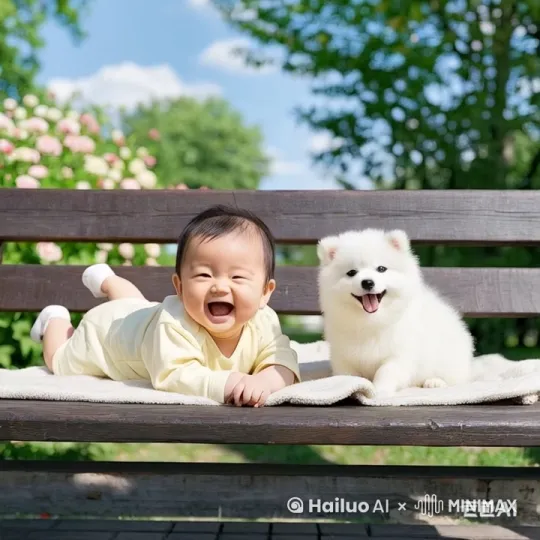 小狗和小孩。开心的笑 by Hailuo AI Video Generator
