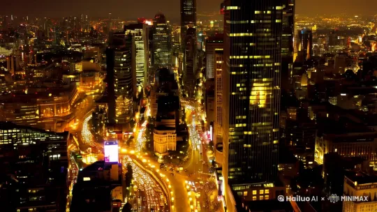 高级感城市夜景从空中拍到大街上的 by Hailuo AI Video Generator
