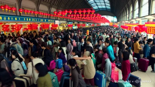 给我生成一个两分钟关于中国年春运回家的大片，带有部分感人的画面 by Hailuo AI Video Generator