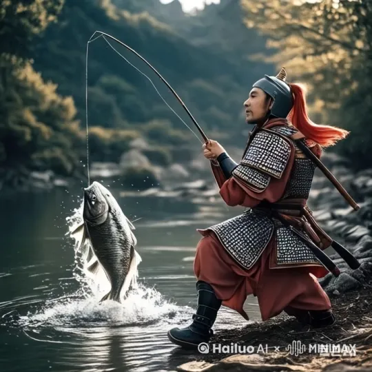 搞笑将军不上战场，却去钓鱼 by Hailuo AI Video Generator