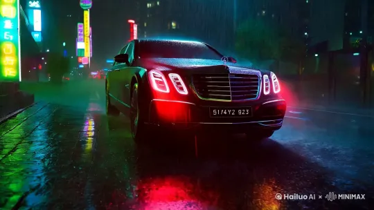 迈巴赫在雨夜奔跑 by Hailuo AI Video Generator