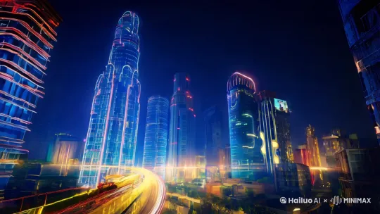 "A cyberpunk cityscape transitions into Tang Dynasty Buddhist murals, data streams morphing into Sanskrit texts with neon glow. "Stop-motion style depiction of bearded programmers in VR headsets prostrating before AI generated Tenzin Gyatso avatar, server racks emitting golden rays through corrupted code --motion 4 --stylize 600" by Hailuo AI Video Generator