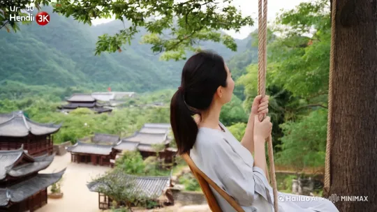生成一条亚洲真人视频，时长20S，主题是真人马尾辫清爽美女在河南农村树上荡秋千视频，超清32k by Hailuo AI Video Generator